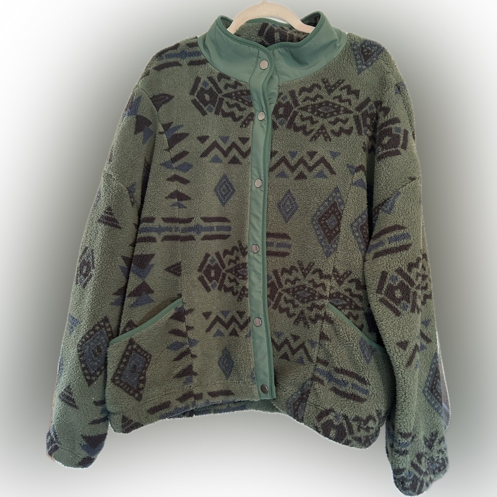 Like Love fleece snap button Aztec print jacket